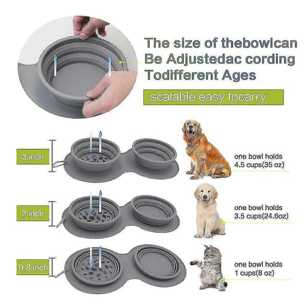 Portable Travel Pet Bowl, Foldable, Expandable, Spill-Proof, Non-Slip Silicone