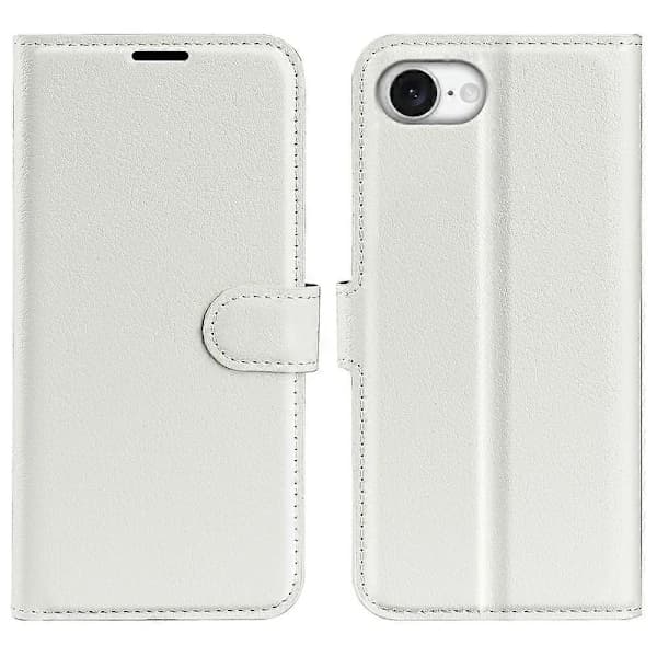 Til iPhone 16e Cover Litchi Tekstur Stødsikkert Læder Pung Etui - Hvid