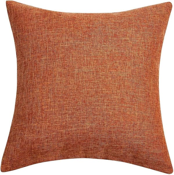 Sæt med 2 orange pudebetræk rustikt linned dekorative firkantede pyntepudebetræk 18x18 tommer til sofa sofaindretning