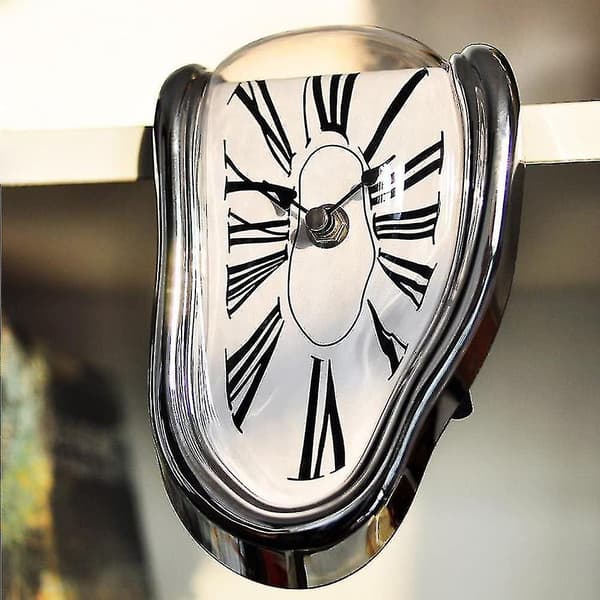 Smält Klocka, Dali Klocka, Surrealistisk Dekoration, Smält Modern Väggklocka, Förvrängd Väggklocka, Heminredning, Kontor, Present (Silver)