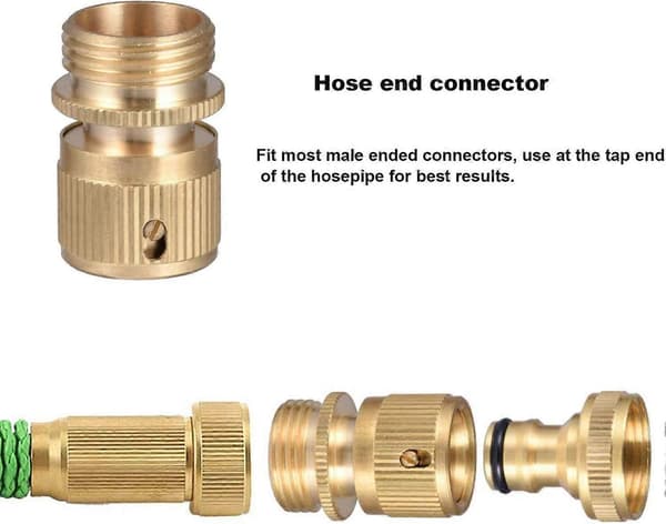 Hose Quick Connector, 3/4 \" Thread - Double Male Metal Connector - 1/2 \" and 3/4 \" Threaded Tap Adapter [DB]