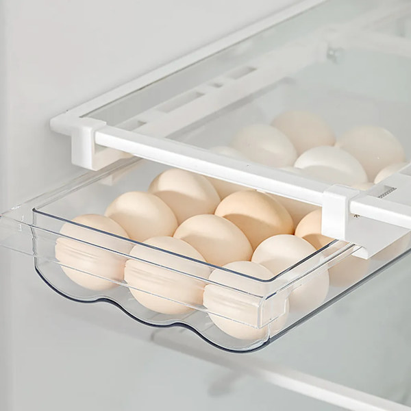 Refrigerator Storage Box, Egg Holder with Handle, Egg Storage Container, Transparent Plastic Egg Box, Pull-out Egg Tray