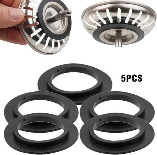 5-pack sink drain gaskets, rubber O-ring seals with lip for strainer inserts, kitchen and bathroom sinks, 32mm ID/54mm OD
