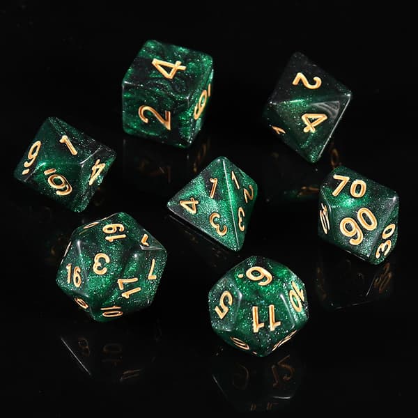 Flersidet DND Terningesæt Glitterterninger til Dungeons and Dragons RPG Grønne Blandede Sorte Nebulafarvede Terninger