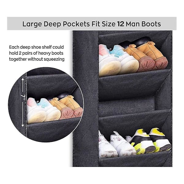 Over the Door Shoe Rack with Large Deep Pockets, Slim Door Hanging Shoe Organizer B