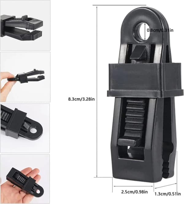 Tarp Clips, 20 Pcs Heavy Duty Locking Grip, Reusable Black for Awning and Tent