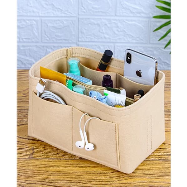 Ropch Handbag Organizer Bag with Compartments Purse Insert Bag in Bag Handbag Folder Beige - L
