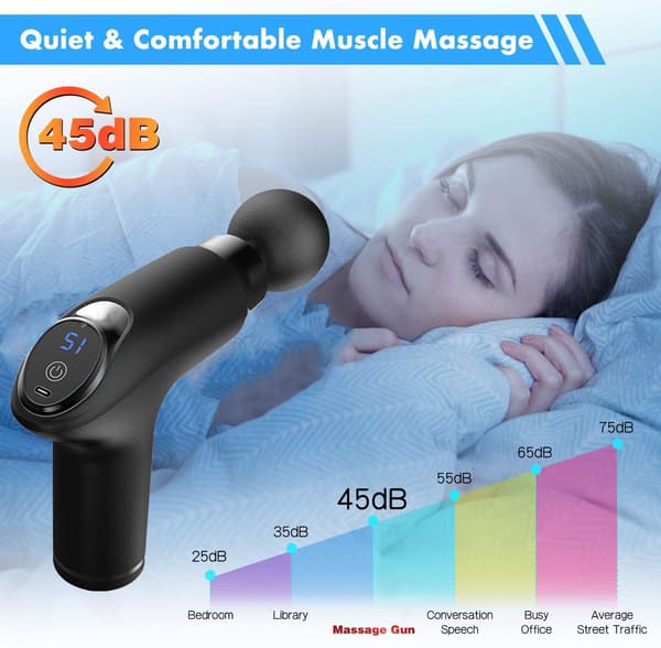 Massagepistol med 4 massagehoveder (sort - 12 hastigheder)