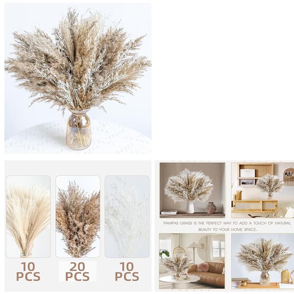 Torkade Blommor Arrangemang Set - 40 Stjälkar/Box, Pampasgräs, Harsvansar, Vassgräs för Boho Heminredning