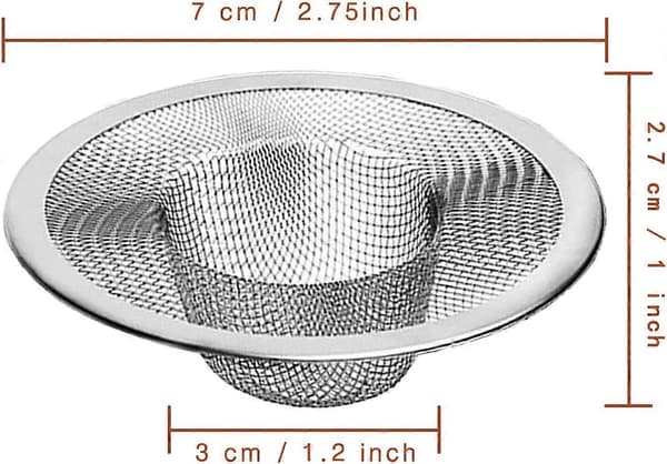 2-delt afløbssi i rustfrit stål, 7 cm top/2,5 cm metalnet til vask/badeværelse m.m.