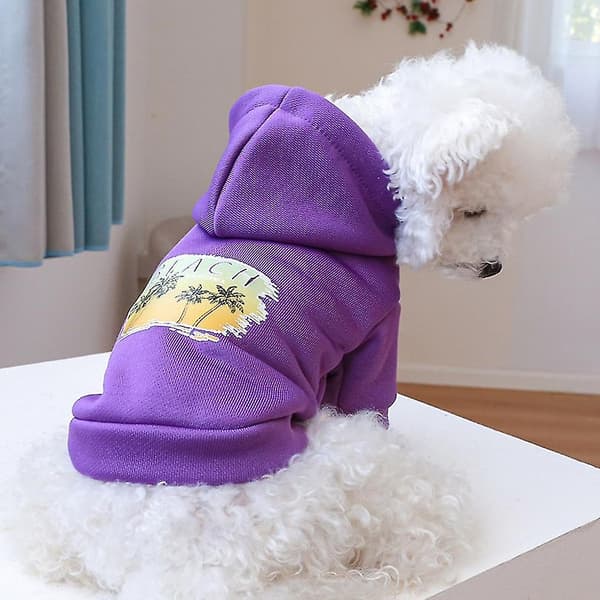 Pet Clothes for Small Dogs Spring Jacket Purple Hoodie Beach Print Jackets