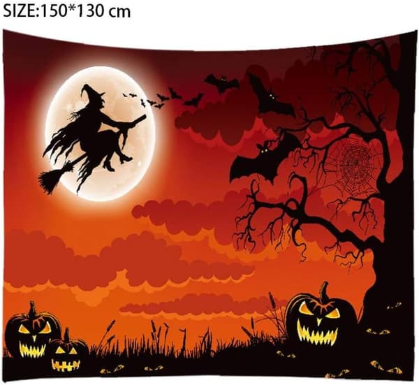 Halloween Kvastskaft Häxa Gobeläng Väggbonad Sovande Filt