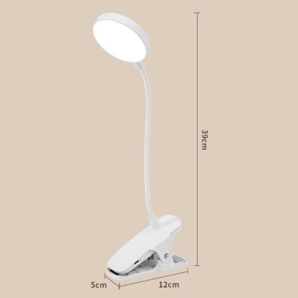 Clip-on Lamp, Battery Operated Reading Light, Bedside Clip Light, Battery Lamp with 3 Brightness Levels, USB Rechargeable
