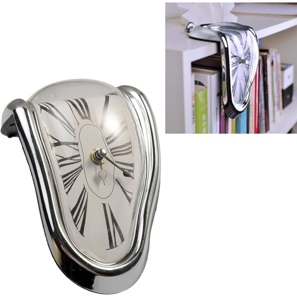 1 silver clock, desktop fashion clock, melting deformation wall