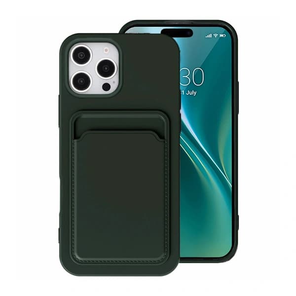 iPhone 16 Pro Silikon Mobilskall med Kortholder - Militærgrønn