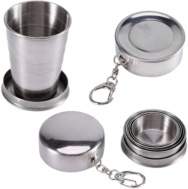 Hopfällbar mugg 150 ml Premium rostfritt stål teleskopisk mugg nyckelring