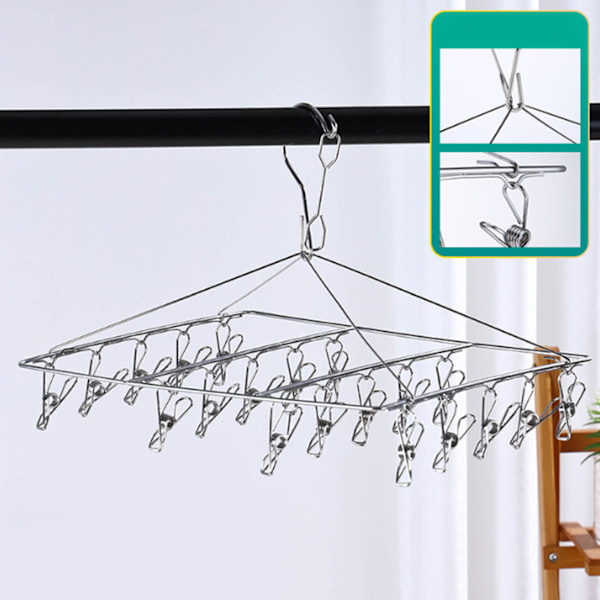 Clothes Drying Hanger Stainless Steel Multi Clip Laundry Drip Drying Rack for Underwear Socks Hat No Loop Square