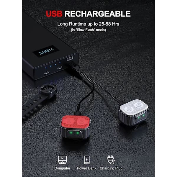 Bike Front and Rear Light Set, Headlight USB Rechargeable, IP65 Waterproof, Suitable for Night Riding/Camping/Backpacking