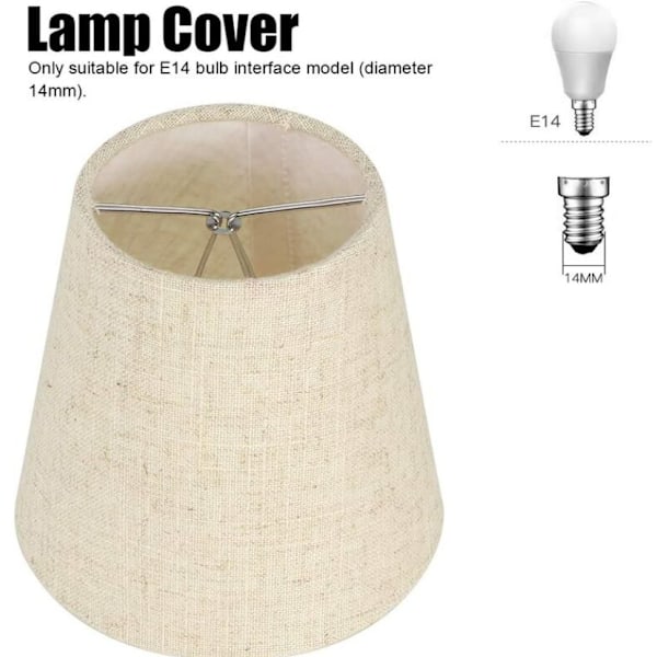 Sæt med 6 små lampeskærme, hessian lampeskærme med pæreklemme til bordlampe og gulvlampe, beige nordisk loftlampe