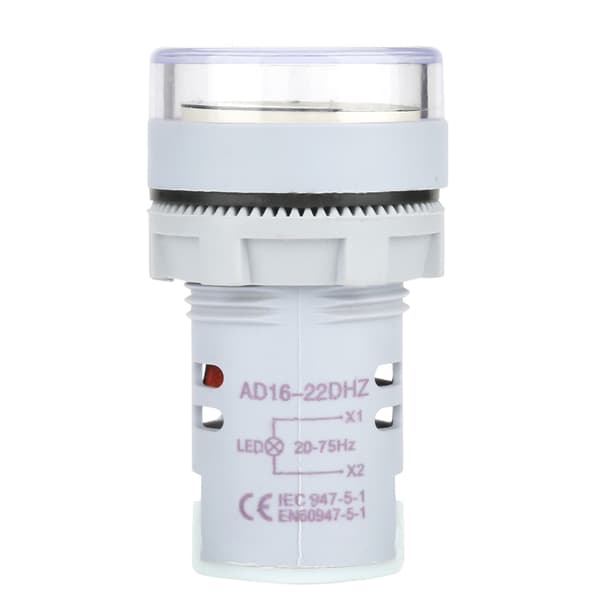 Rund LED Digital Display Signal AC Hertz Frekvens Indikator Lampe AD16‑22DSH (hvit)