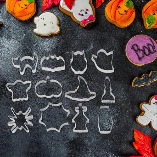 12/24 pcs Halloween Stainless Steel Cookie Cutter Set Easy Clean Cookie Mold Easy Release Baking Mold for Cookies Biscuits Sandwiches Donuts Jikaix