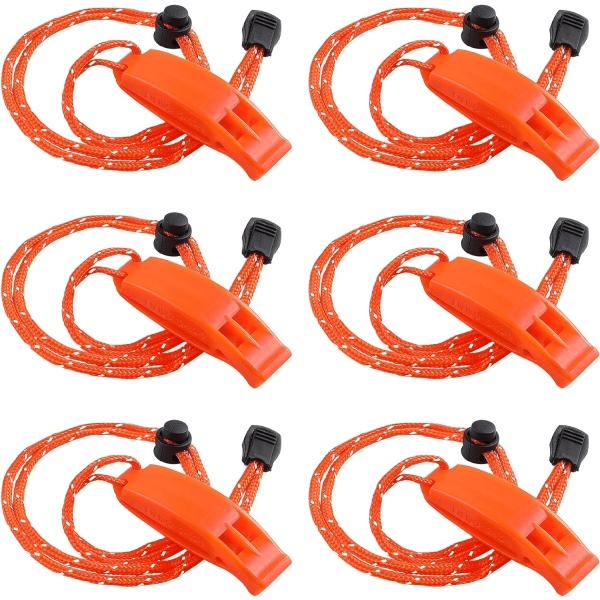 6PCS Orange Safety Survival Whistle with Adjustable Reflective