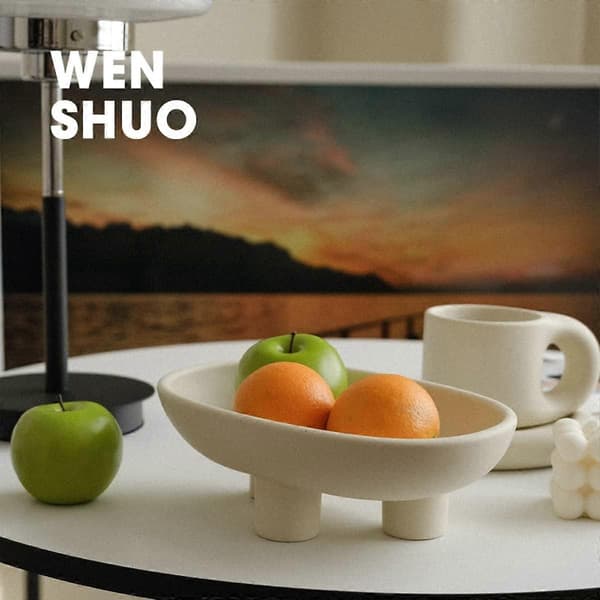 Ceramic Fruit Bowl with Three Legs for Kitchen Counter, 25 cm Oval Basket for Bread, Snacks, Vegetables