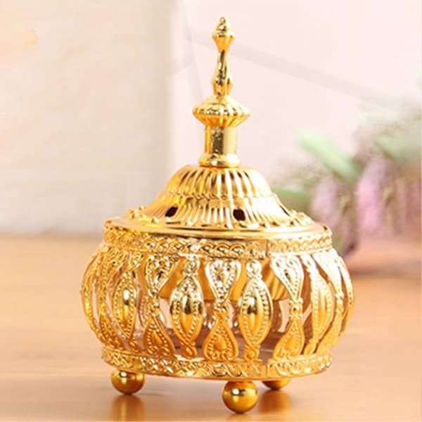 Middle Eastern Style Incense Holder Classic Metal Hollow Pattern Stick Incense Burner for Indoor Use