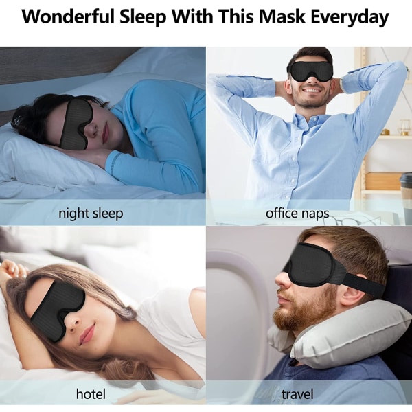 Nattsömnmask ögonplåster för sömn, sömnmask för ögonmask Nattplåster för kvinnor män, 3D-designblock Ljus för tupplur, resor, meditation, svart