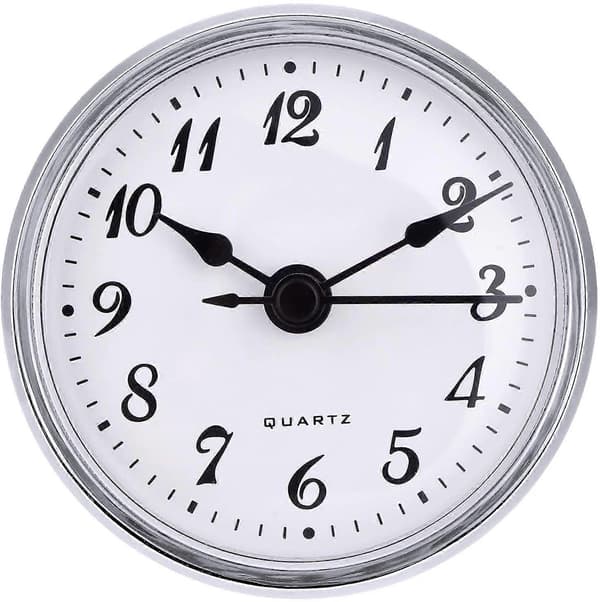 2.8 inch/70 mm Quartz Clock Insert, Gold Rim, Arabic Numerals, Quartz Movement (Silver Rim) [DB]
