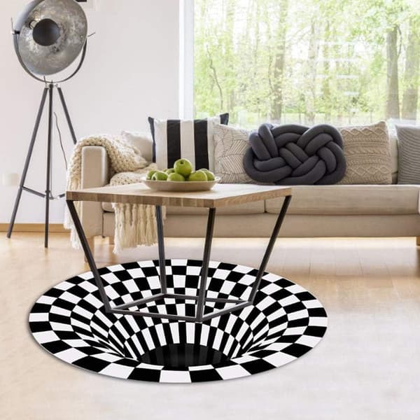 Rundt Tæppe - 3D Tæppe Optisk Illusion Holdbart Skridsikkert Gulvtæppe Fleece