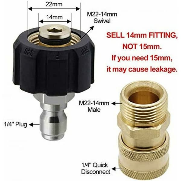 M22-14 Högtryckstvätt Adapter Set, 3/8 Snabbkoppling Vridbara Adaptrar, Manlig Högtrycksvattenpistol, Trädgårdsslang Kopplingssats