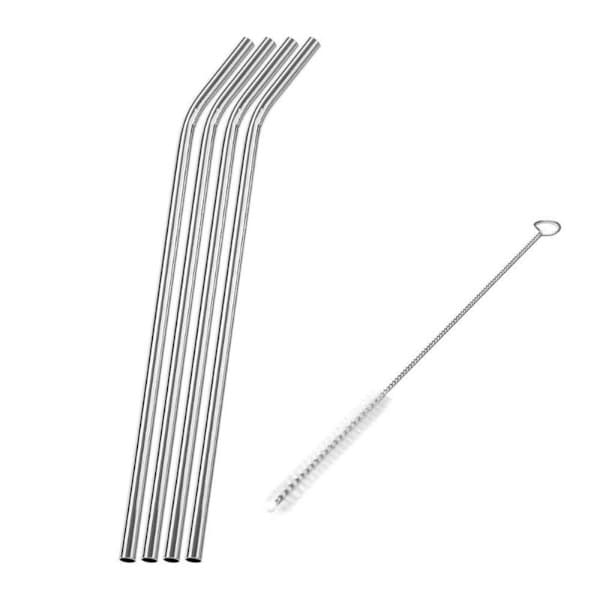 Stainless Steel Straws 4-Pack with Cleaning Brush - Various Colors Silver silver silver