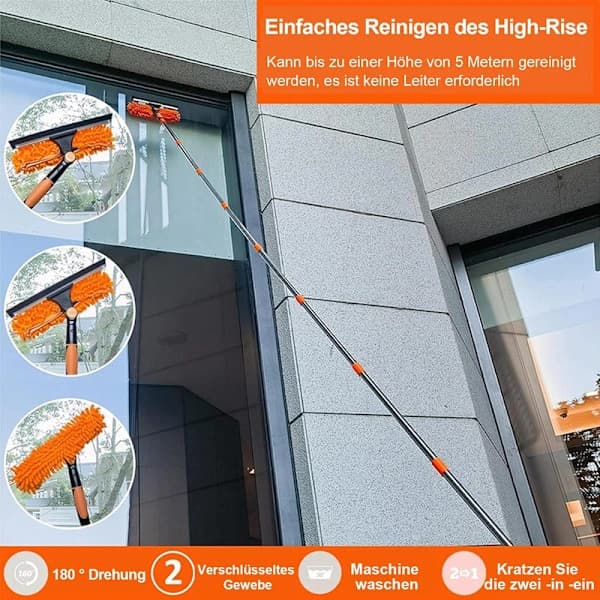 2-in-1 Window Squeegee With 4.5M Telescopic Handle, Microfiber Cleaning Head for High Windows, Car And Shower, Orange orange orange