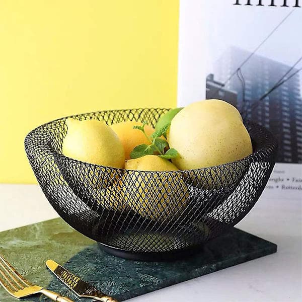 Metal Mesh Fruit Basket for Kitchen Counter, Black Decorative Table Centerpiece