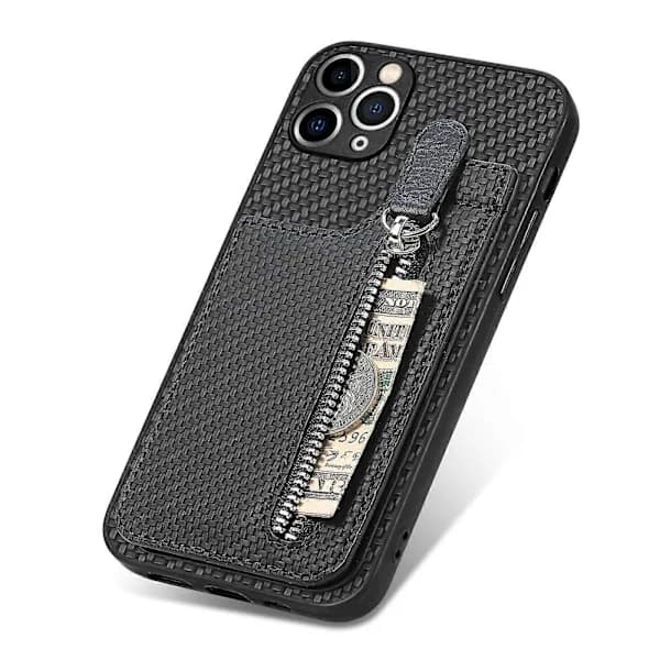 Karbonfiber Vertikal Flip-deksel med glidelås for iPhone 11 Pro