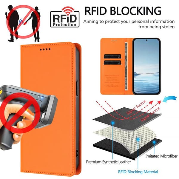 Plånboksfodral till Samsung Galaxy S26 Plus Konstläder RFID - Orange