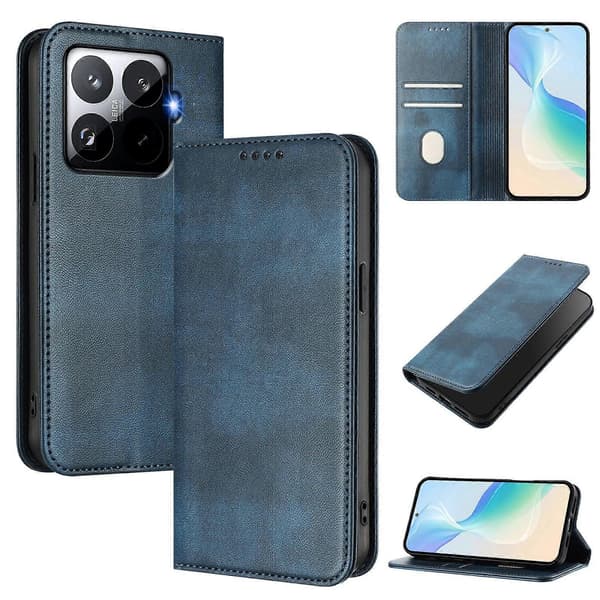 Plånboksfodral för Xiaomi 15T Pro Retro Textur Läder Telefonskal [DB] Blå Blue