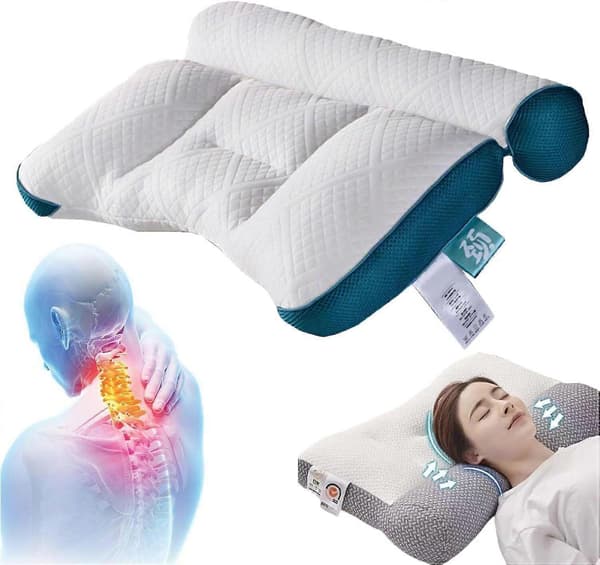 Nakkeputer for smertelindring, Sidesovere, Cervikal pute for normal bruk og nakkesmerter Blå Blue