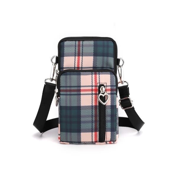 Small Plaid Phone Bag - Compact Crossbody Bag in Nylon & Polyester, compatible with Apple, Samsung, Huawei