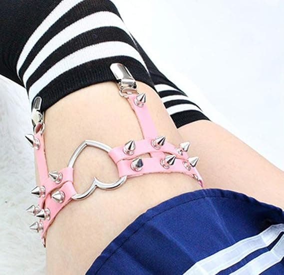 2 stk rosa og blå dame jente sexy lær hjerte strømpebånd punk ro