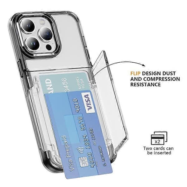 Compatible Case for iPhone 15 Pro Max with Card Holder TPU + Acrylic Clear Shockproof Phone Case