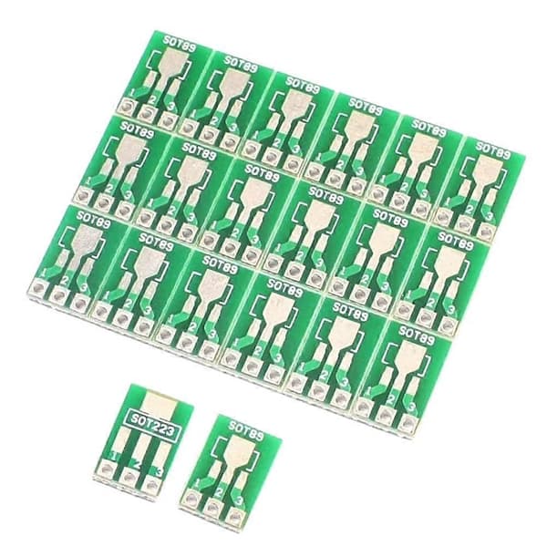 100 stk SOT89 SOT223 til DIP PCB overføringskort Pin-adapterplate dobbeltsidig 1,5 mm 2,3 mm til 2,54 mm