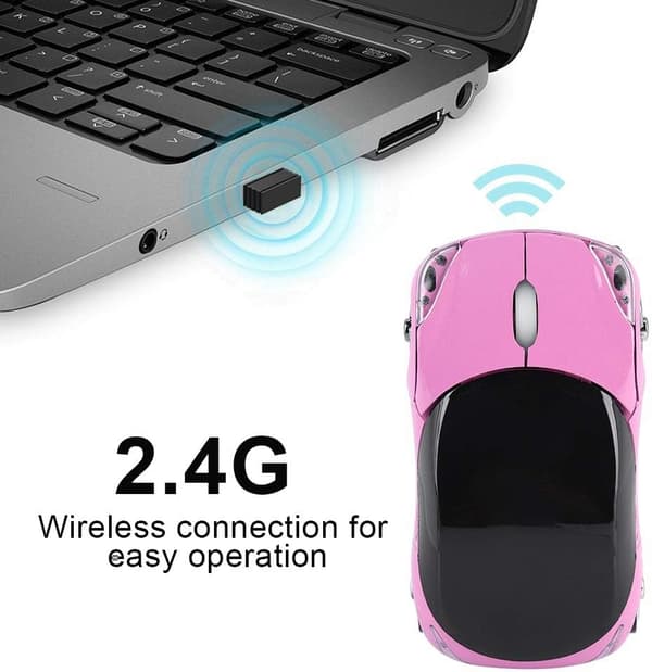 Wireless Mouse, 2.4G Wireless Mouse with USB Receiver, Car Wireless Optical Mouse 1600 DPI for Laptop PC Tablet Gaming Office (Pink)
