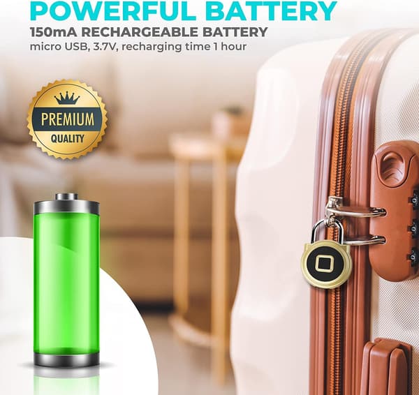 (Gold) P5 Biometric Waterproof USB Rechargeable Fingerprint Lock