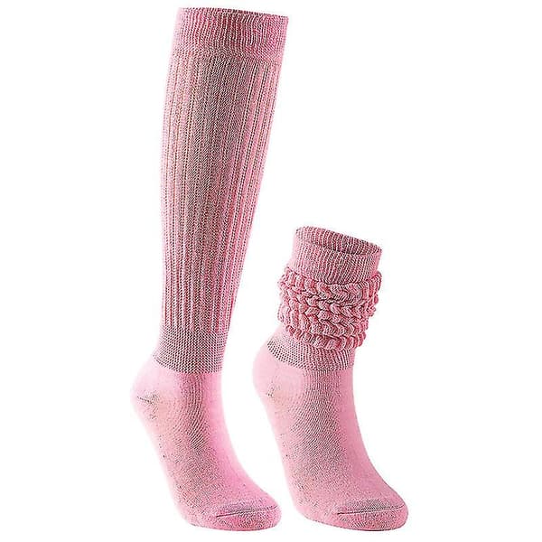 2 par bomuldsdamesokker, slouch-sokker, knæhøje støvlesokker (pink)