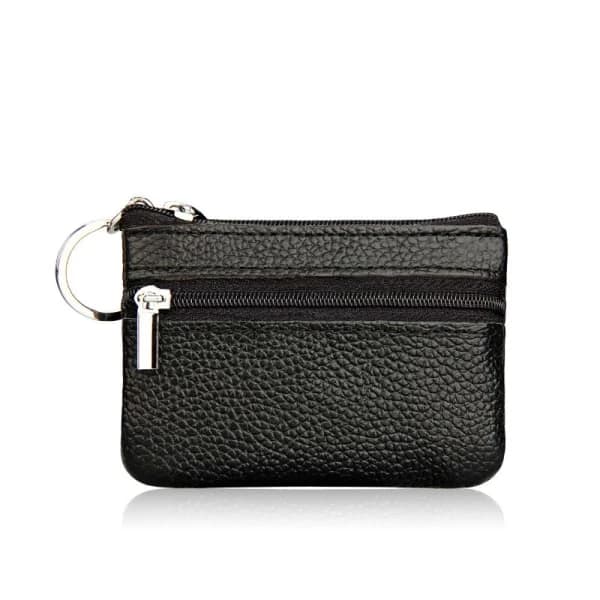 Læder lille minipung Kortholder Møntpung med nøglering Sort 10x7cm