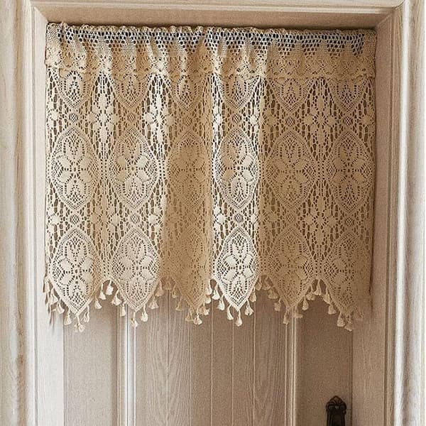 Korta gardiner bohemisk broderi spets, 90x68cm