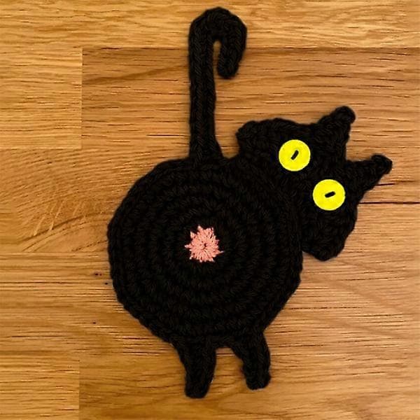 1 pc New Cat Butt Coaster Funny Drink Mat Handmade Crocheted Cup Coaster Home Decor [DB]