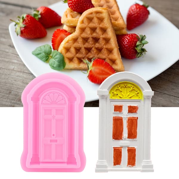 2 stk DIY Dør Vindue Silikoneform Kage Fondant Kageform Dekorationsbageværktøj Pink
